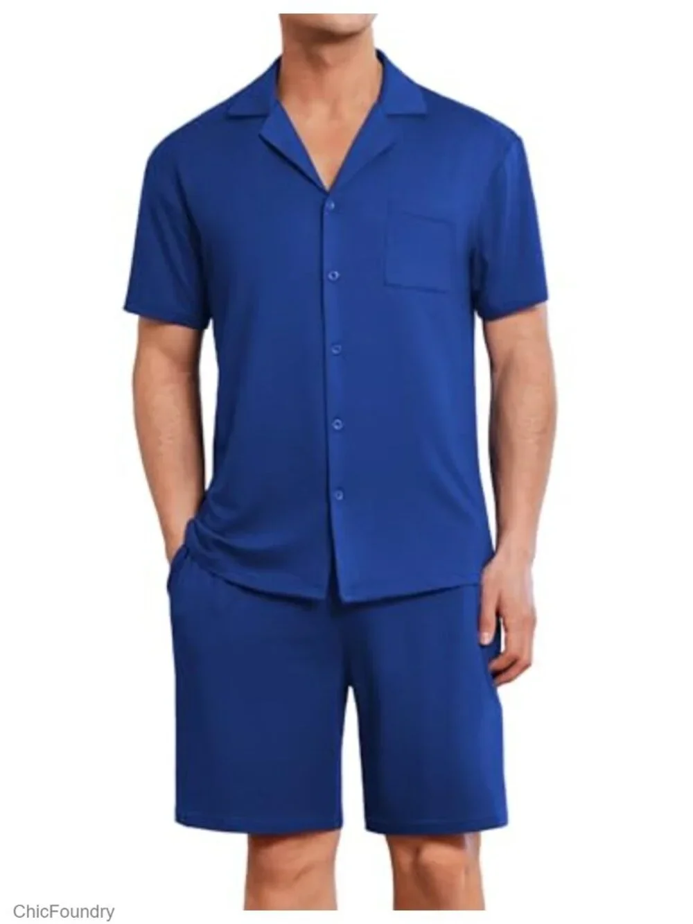 Men's Short Sleeve Pajama Set with Pockets